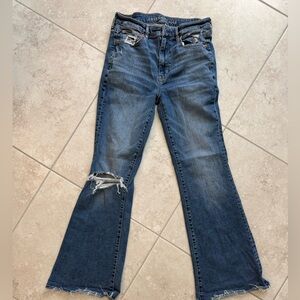 American Eagle Outfitters Distressed Blue Flare Jeans